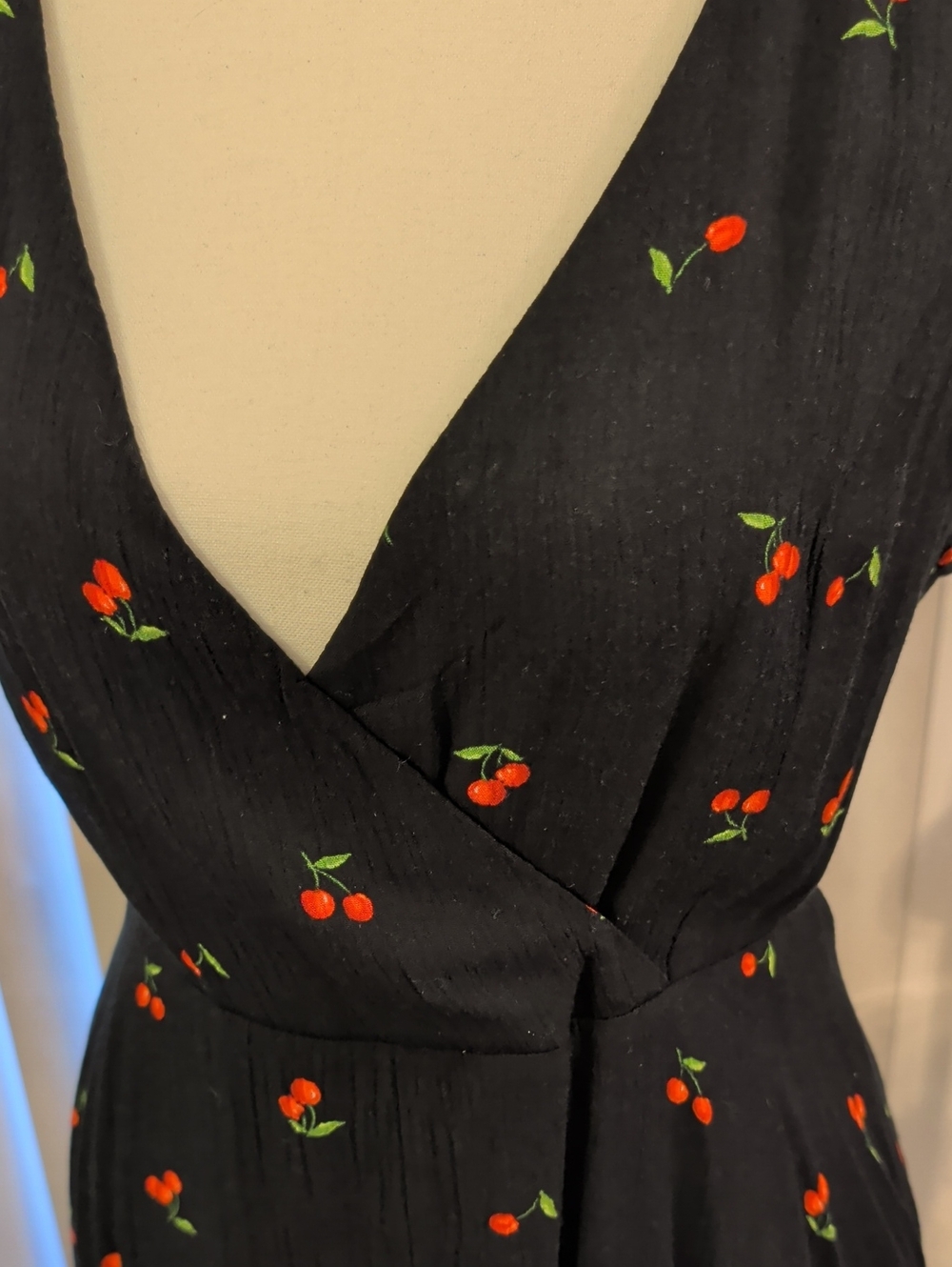 Lulu's XL Black Cherry-Print Cross Over V Neck Dress - Picture 3 of 6